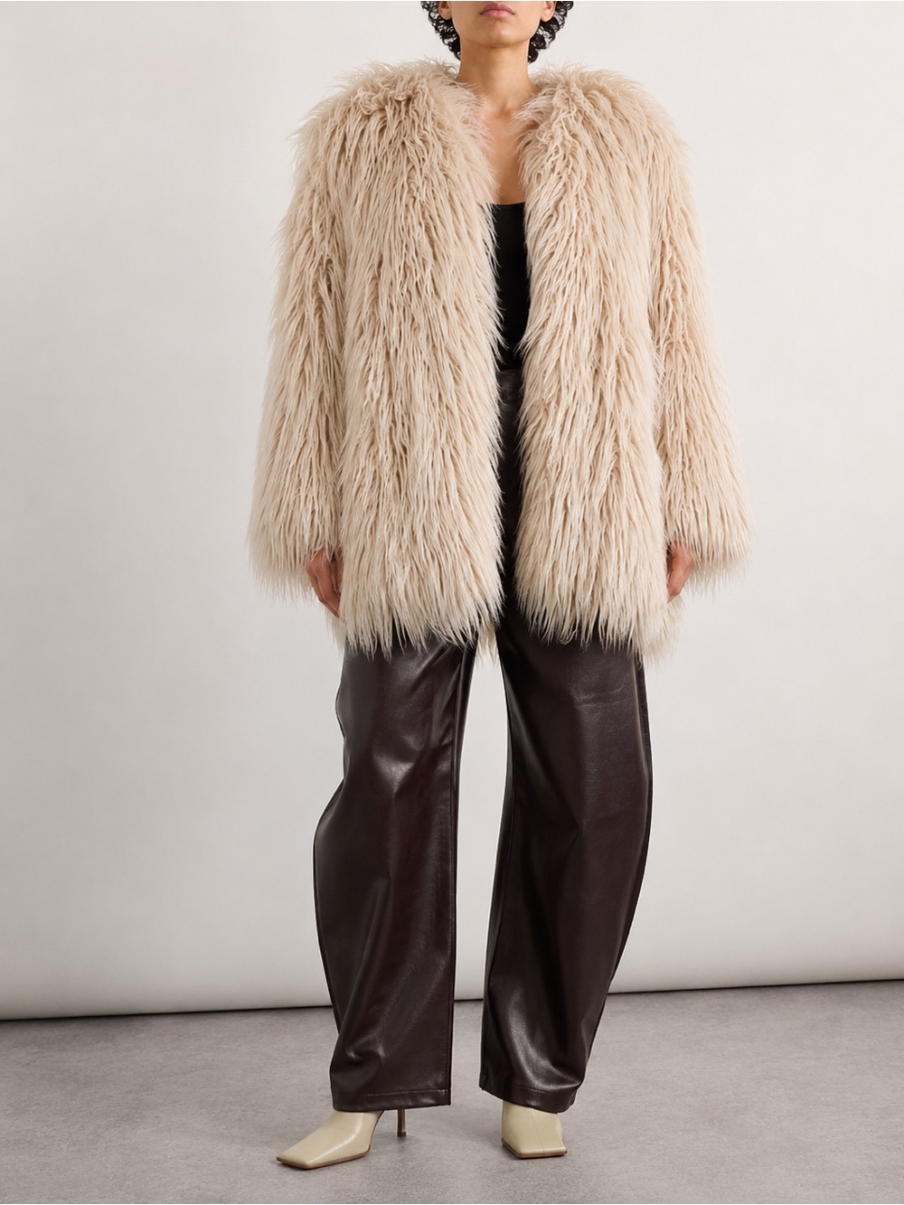 Antonio Melani Mongolian Style Faux Fur Jacket Cream Ivory Hook Closure L - Picture 1 of 15
